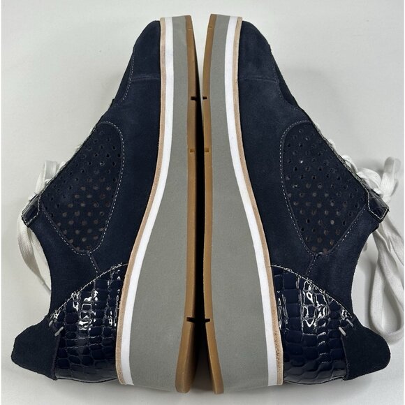 Donald Pliner Daisey Lace-Up Wedge Navy Blue Suede Sneakers Womens Size 8.5M New - Picture 6 of 11